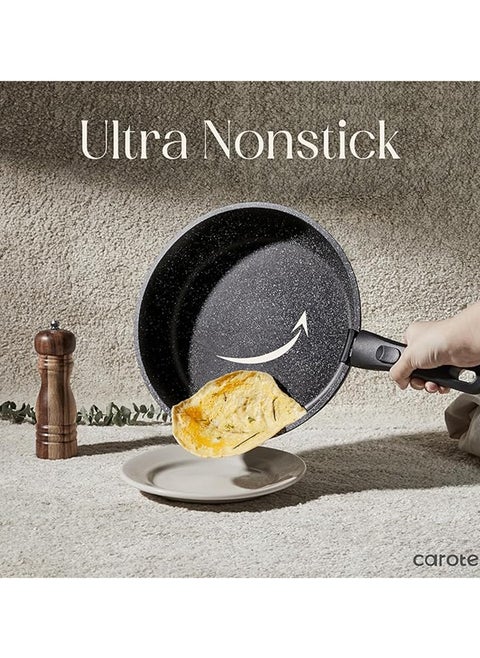 10 Piece Detachable Swiss Granite Cookware Set, Non-Stick, 1x20cm Sauce pan with silicone lid, 1x26cm Frypan with silicone lid, 1x24cm Casserole with silicone lid, 1x26cm Deep Frypan, 1x20cm fridge lid, 2 handles, Black color