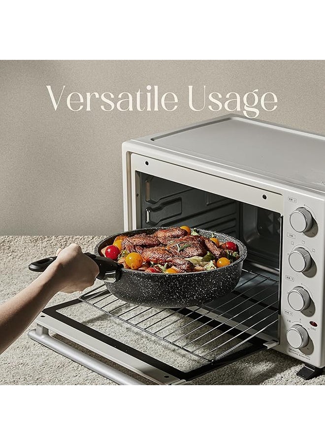 CAROTE - 10 Piece Detachable Swiss Granite Cookware Set, Non-Stick, 1x20cm Sauce pan with silicone lid, 1x26cm Frypan with silicone lid, 1x24cm Casserole with silicone lid, 1x26cm Deep Frypan, 1x20cm fridge lid, 2 handles, Black color - Image 1