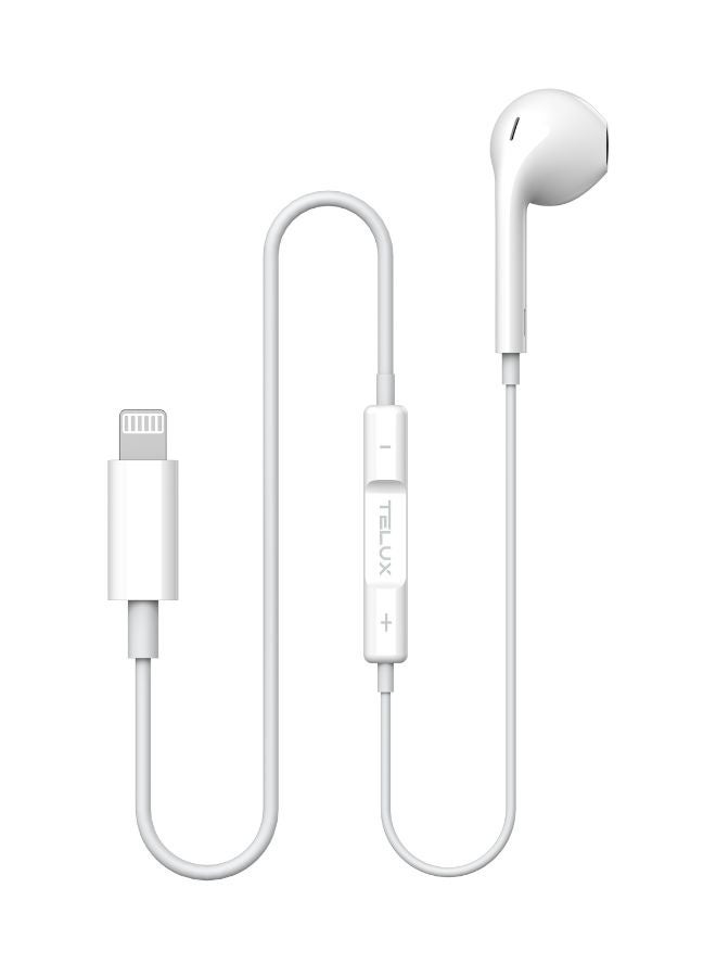 TELUX SOUNDLINK Lightning Mono Earphones, High Bass Wired Earphones with Microphone, In-Line Controls, Comfortable Fit, 14mm Dynamic Drivers, Durable Cable 1.2m – White - Image 1