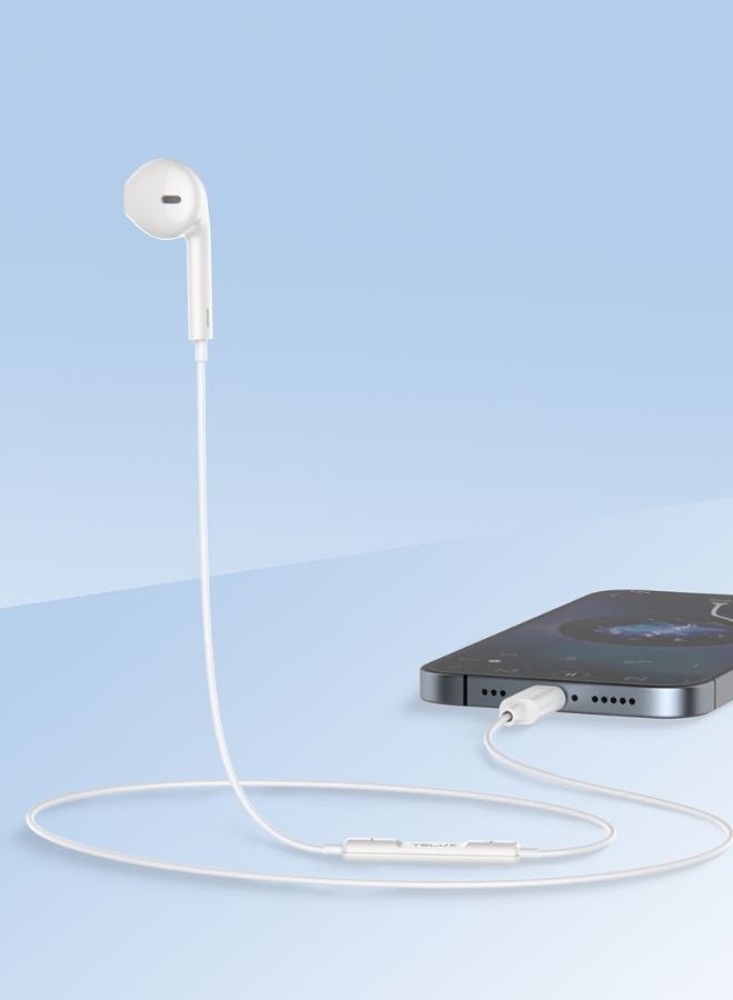 TELUX SOUNDLINK Lightning Mono Earphones, High Bass Wired Earphones with Microphone, In-Line Controls, Comfortable Fit, 14mm Dynamic Drivers, Durable Cable 1.2m – White - Image 2