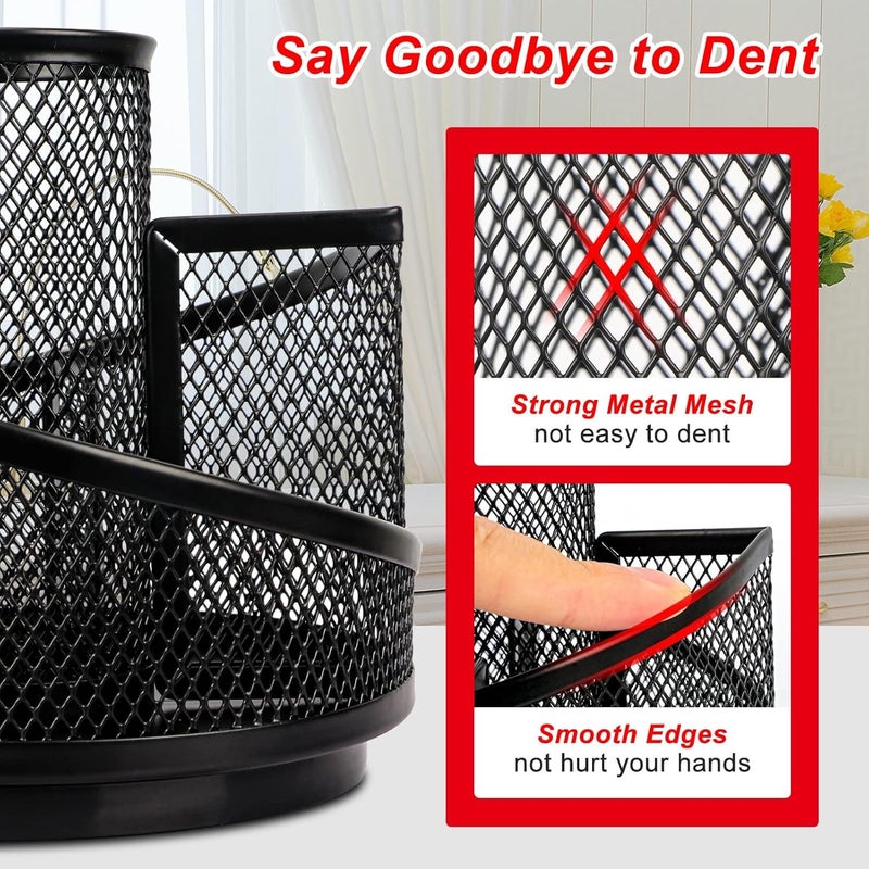 حامل أقلام للمكتب، منظم مكتب شبكي، حامل تخزين معدني دوار 360° بتصميم متدرج مع 5 أقسام لتخزين فرش الأقلام، صندوق تخزين لوازم الفن للمكتب المنزلي - Image 5