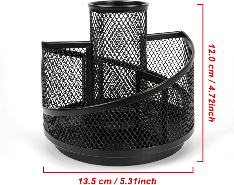 حامل أقلام للمكتب، منظم مكتب شبكي، حامل تخزين معدني دوار 360° بتصميم متدرج مع 5 أقسام لتخزين فرش الأقلام، صندوق تخزين لوازم الفن للمكتب المنزلي - Image 2