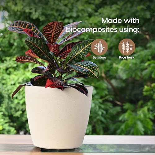 Eha Set of 2 Earth-Friendly Deco 9" Self-Watering pots and Planters | Bamboo Based | UV Protected | for Indoor, Home Decor, Outdoor, Balcony & Garden | SCastle-Coral - Image 3