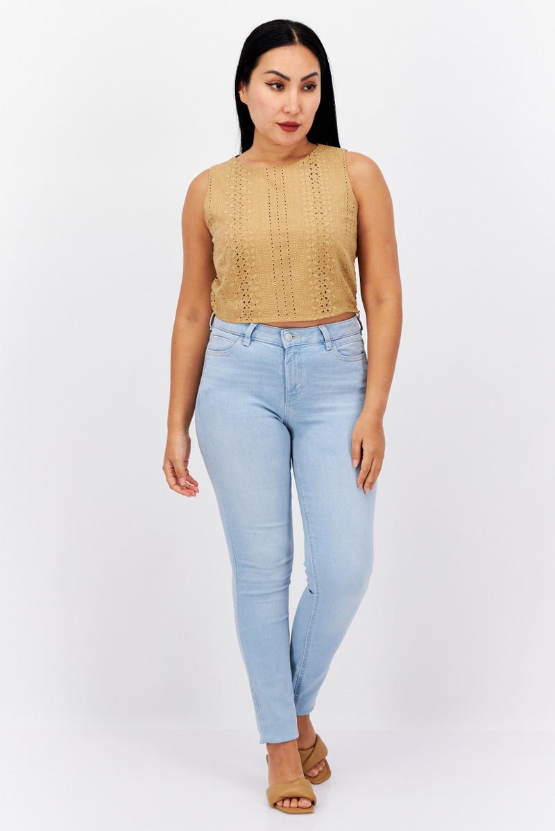 ESPRIT Women Round Neck Sleeveless Embroidered Tank Top, Olive - Image 2