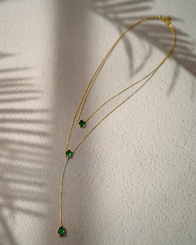 SNGIA Long 18K Gold Plated Blue Green Red Layered Pendant Necklace For Women (Emerald, Ruby, Seafoam, Sky, Sapphire, Pink), Dainty Birthstone Necklace, Statement Necklace Jewelry Gifts. - Image 4