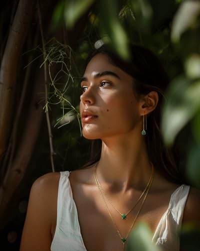 SNGIA Long 18K Gold Plated Blue Green Red Layered Pendant Necklace For Women (Emerald, Ruby, Seafoam, Sky, Sapphire, Pink), Dainty Birthstone Necklace, Statement Necklace Jewelry Gifts. - Image 3