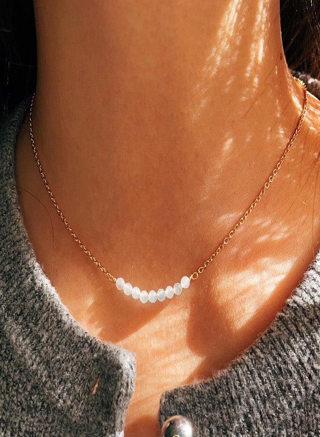 DeScount Dainty Beaded Aquamarine Bar Necklace,March Birthstone Necklace,18K Gold Plated Delicate Handmade Faceted Natural Aquamarine Stone Necklaces for Women - Image 2