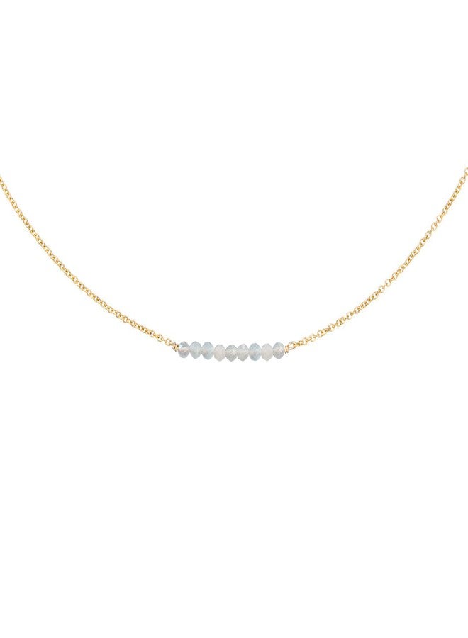 DeScount Dainty Beaded Aquamarine Bar Necklace,March Birthstone Necklace,18K Gold Plated Delicate Handmade Faceted Natural Aquamarine Stone Necklaces for Women - Image 1