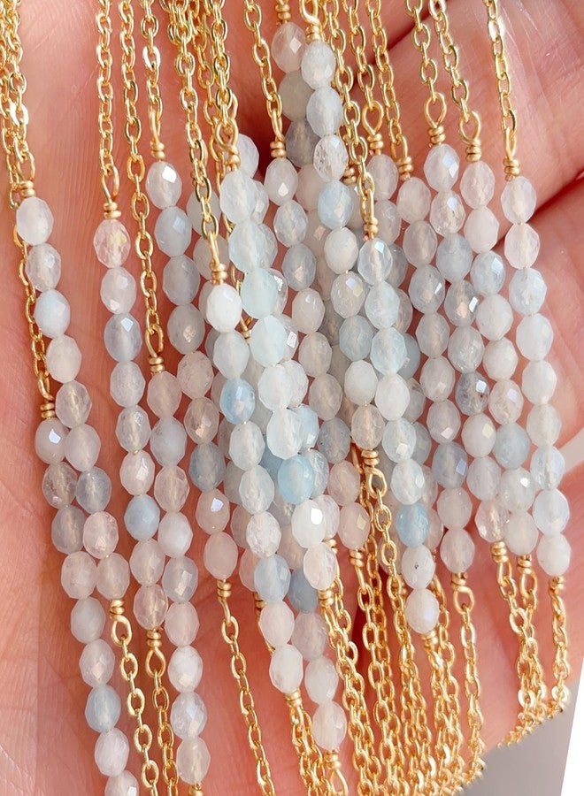 DeScount Dainty Beaded Aquamarine Bar Necklace,March Birthstone Necklace,18K Gold Plated Delicate Handmade Faceted Natural Aquamarine Stone Necklaces for Women - Image 3