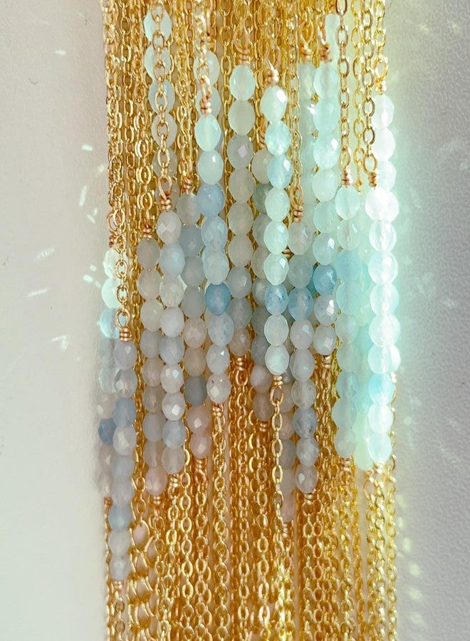 DeScount Dainty Beaded Aquamarine Bar Necklace,March Birthstone Necklace,18K Gold Plated Delicate Handmade Faceted Natural Aquamarine Stone Necklaces for Women - Image 5
