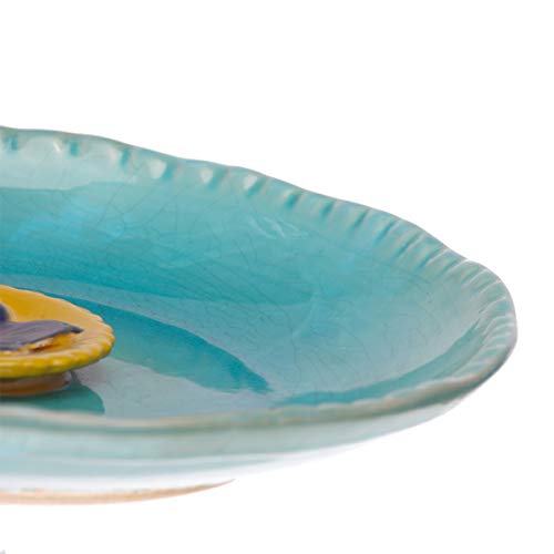 Topadorn Birdbath Ceramic Bowl Decor for Bee Bird Bath Outdoor Garden Vintage Yard,Blue with Yellow Flower - Image 4