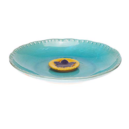 Topadorn Birdbath Ceramic Bowl Decor for Bee Bird Bath Outdoor Garden Vintage Yard,Blue with Yellow Flower - Image 1