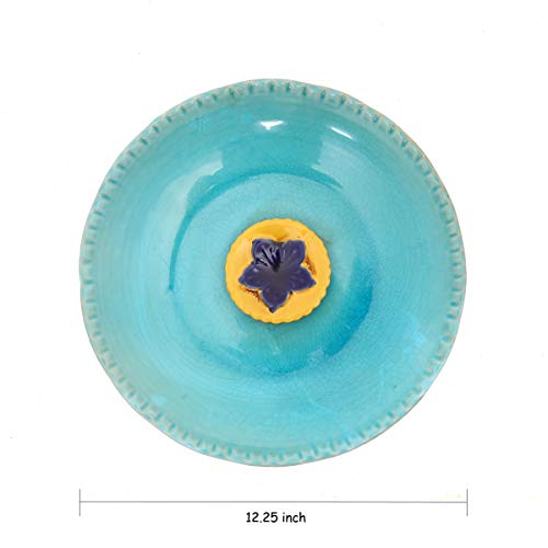 Topadorn Birdbath Ceramic Bowl Decor for Bee Bird Bath Outdoor Garden Vintage Yard,Blue with Yellow Flower - Image 5
