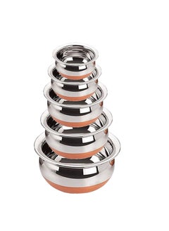 Radhe Krishna Stainless Steel Copper Bottom Kitchen Serving Cooking Bowl Biryani Handi Set Kitchen Utensils 5Pieces  - Image 1