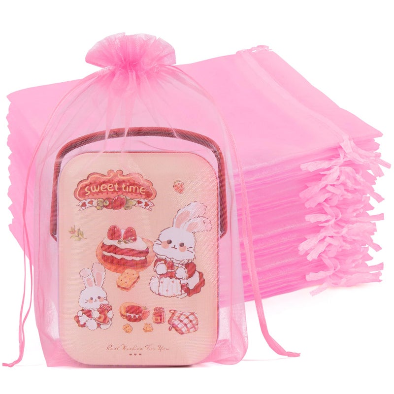 Crweety 50 Pcs Pink Organza Bags 6x9 Inch, Premium Mesh Gift Bags for Wedding Baby Shower Valentine's Day Party Favors, Small Mesh Bags Drawtring for Candy Jewelry Christmas Gifts, Cute Sachet Bags - Image 1