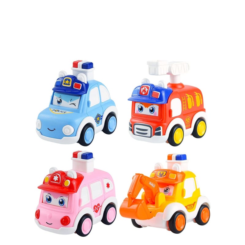 SOLARAE 4PCS Pull Back Cars Toys are suitable for three-year-old children, Toddler Toy Wind Up Cars，Friction Powered Press Vehicles Infant Birthday Gift for boys and girls. - Image 1