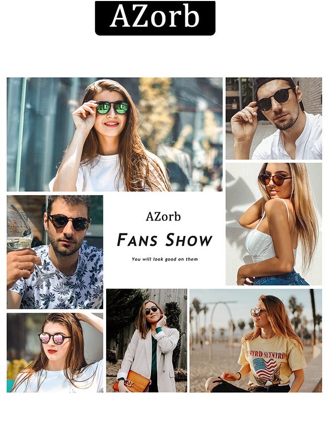 آأزورب - نظارات شمسية نسائية دائرية والنساء - نظارة حماية من أشعة الشمس وتصميم كلاسيكي ريترو للسيدات اللواتي يرغبن بالإطار الصغير النظارات الشمسية نضرات نضارات أسود - Image 1