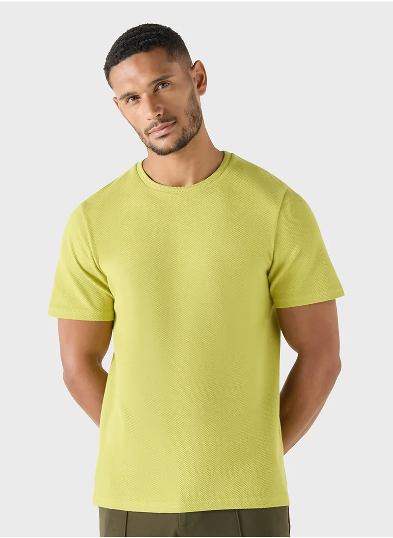 ايكونيك Textured Crew Neck T-Shirt with Short Sleeves