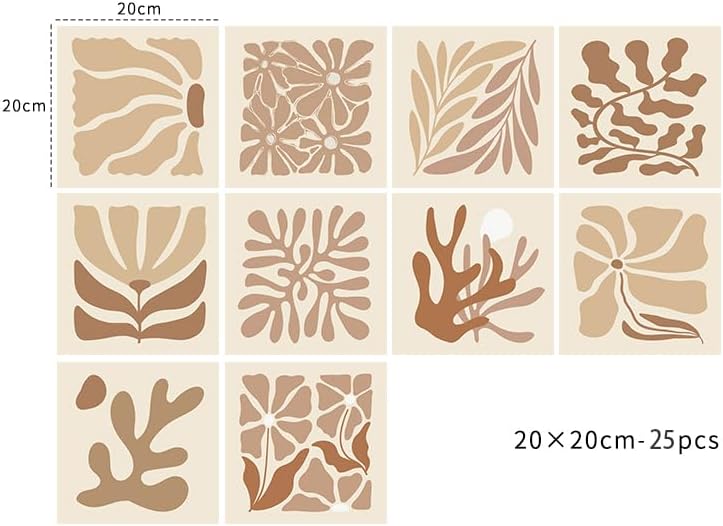 Alwayspon Self Adhesive Wall Tile Stickers, 25 Pcs 20 cm / 8 inch, Peel and Stick on Tiles, Vinyl Floor Waterproof Splash Protection for Kitchen Bathroom, Brown - Image 2