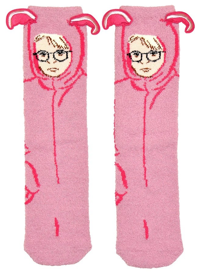 Hyp A Christmas Story Ralphie in Pink Bunny Suit Soft Fuzzy Crew Socks with Embroidered Ears - Image 1