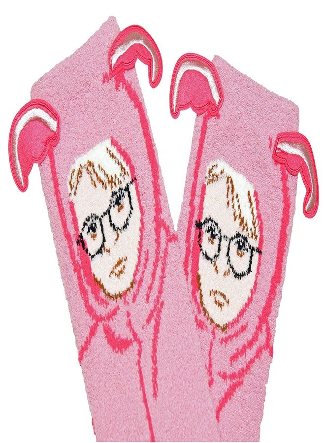 Hyp A Christmas Story Ralphie in Pink Bunny Suit Soft Fuzzy Crew Socks with Embroidered Ears - Image 2