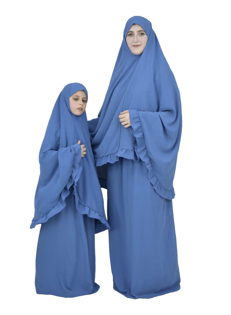  داماس كولكشن طقم صلاة للاطفال والامهات حجاب وتنورة - طقم ملابس الصلاة للبنات والامهات - اسدال  صلاة - لبس صلاة - لباس الصلاة - Image 1