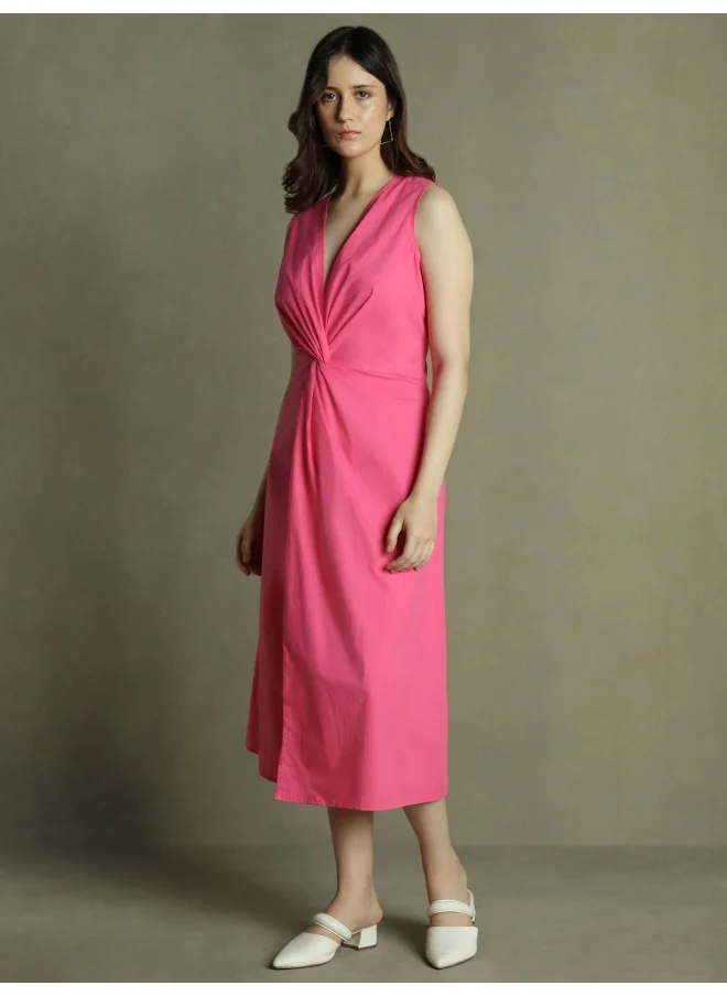 دينيس لينغو Pink Slim Fit Dress for Women - 100% Cotton