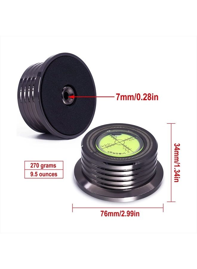 VIBORG LP528B Record Weight Phono LP Disc Stabilizer, Black 50Hz Turntable Level, 280G (9.9 OZ) HiFi 3 in 1 Vinyl Clamp Strobe Speed Record Puck with Bubble Leveling (50Hz, Black) - Image 3