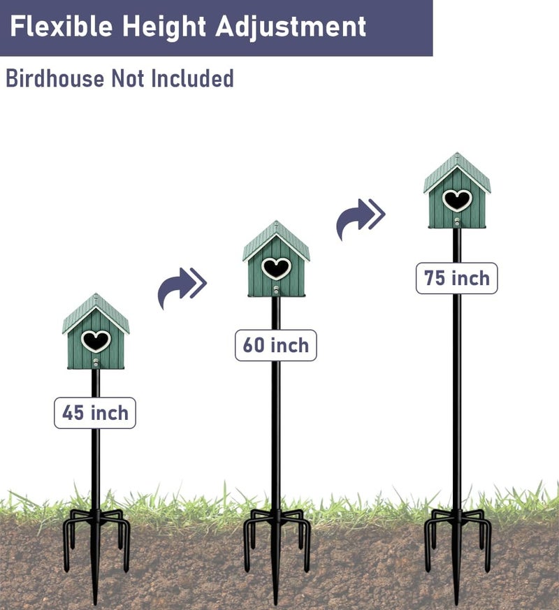 Ansionsol 75 Inch Smart Bird Feeder Pole with 5-Prong Base, Adjustable Bird House Pole Mount Kit for Outdoors, Heavy Duty Bird Feeder Stand for Wild Birds Watching, Black - Image 3