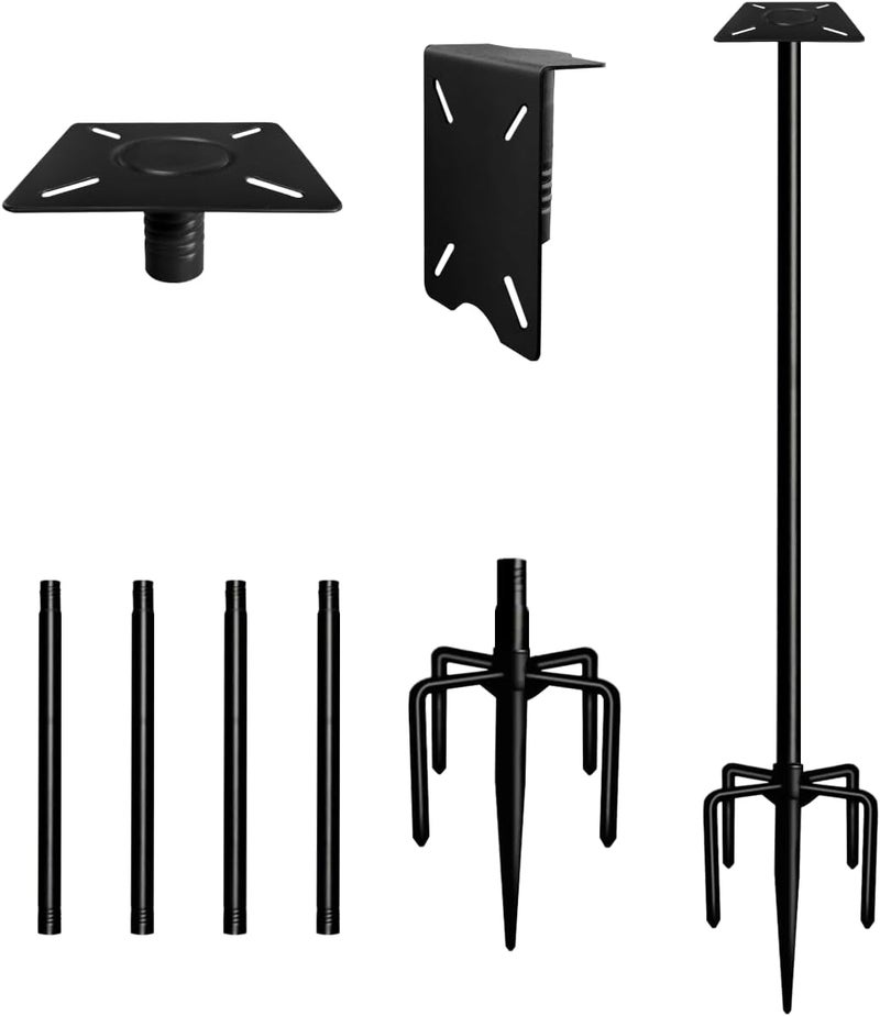Ansionsol 75 Inch Smart Bird Feeder Pole with 5-Prong Base, Adjustable Bird House Pole Mount Kit for Outdoors, Heavy Duty Bird Feeder Stand for Wild Birds Watching, Black - Image 1