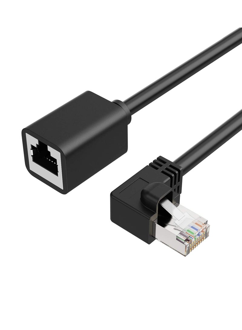 SYOSI Cat6 Shielded Extension Cable, Shielded Extension Cable Male/Female Left Angle, FTP Cat6 Ethernet Cord Patch Cable, Gold Plated Contact, 0.5m(1.6FT) Black, for PC, Router, Modem, Printer, TV Box, PS5  - Image 1