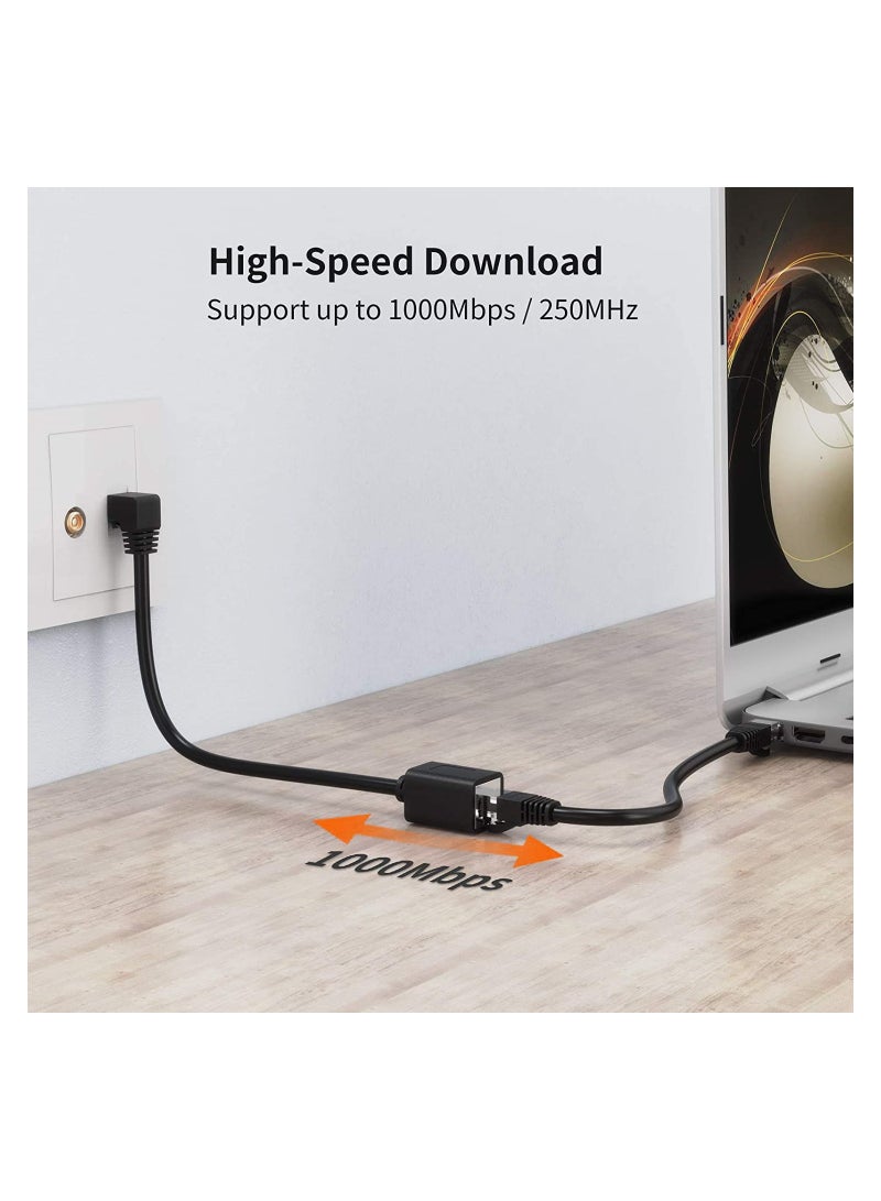 SYOSI Cat6 Shielded Extension Cable, Shielded Extension Cable Male/Female Left Angle, FTP Cat6 Ethernet Cord Patch Cable, Gold Plated Contact, 0.5m(1.6FT) Black, for PC, Router, Modem, Printer, TV Box, PS5  - Image 2