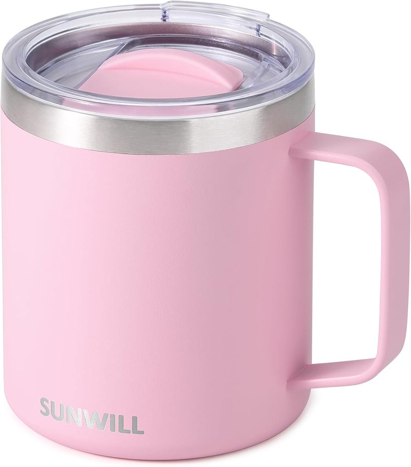 SUNWILL Insulated Coffee Mug with Lid, Travel Tumbler Reusable, 14 oz Stainless Steel Cup for Camping, Office, Home, Powder Coated Sakura - Image 1