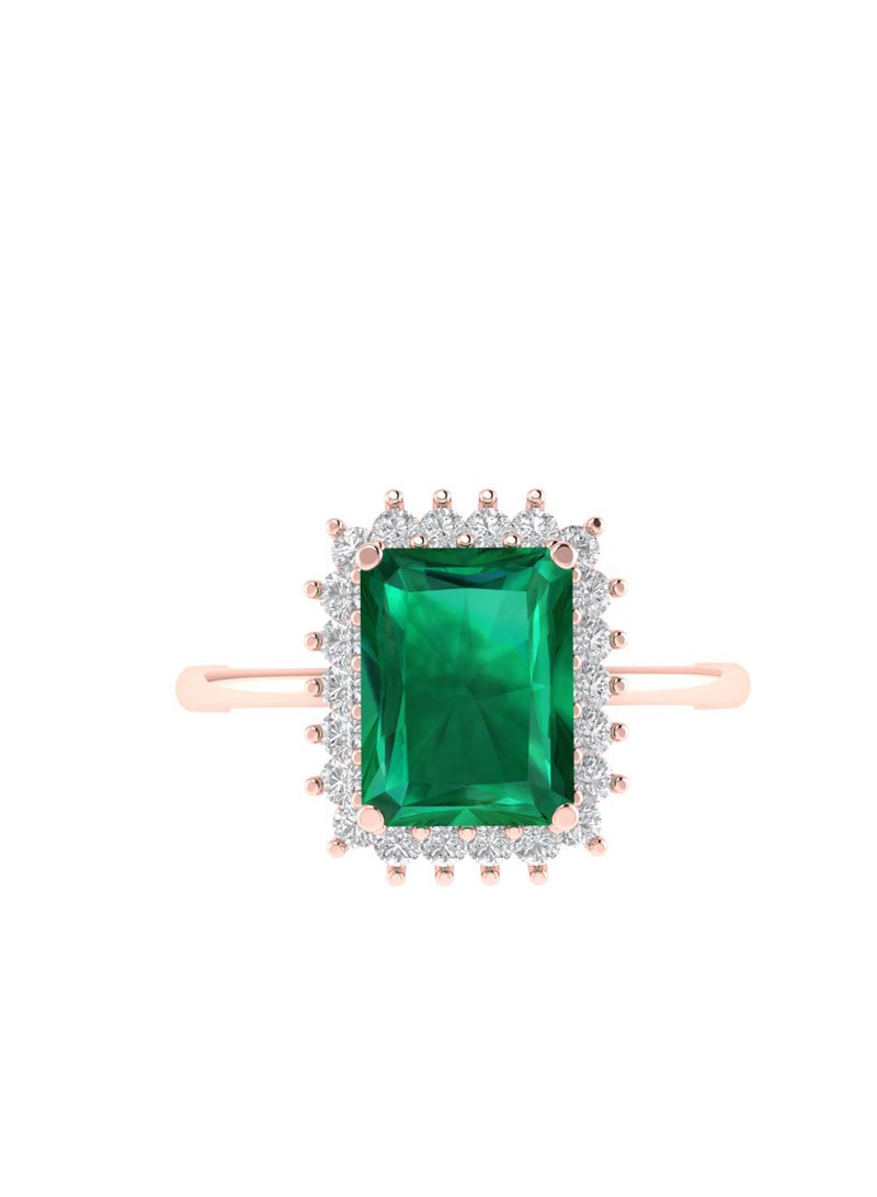 Capri Gold Diana Emerald-Cut Emerald and Glittering Diamond Ring in 18K Rose Gold  - Image 1