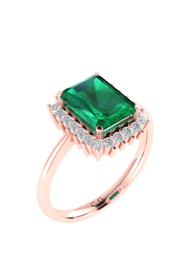 Capri Gold Diana Emerald-Cut Emerald and Glittering Diamond Ring in 18K Rose Gold  - Image 2