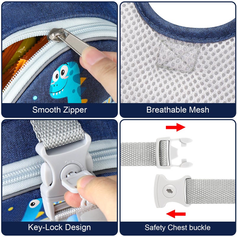 Accmor Toddler Safty Harness Leash, Cute Dinosaur Child Leashes + Reflective Anti Lost Wrist Link, Foldable Baby Walking Harness Pocket Kids Tether Protection for Boys Girls Aged 1-5 to Travel Outdoor - Image 3