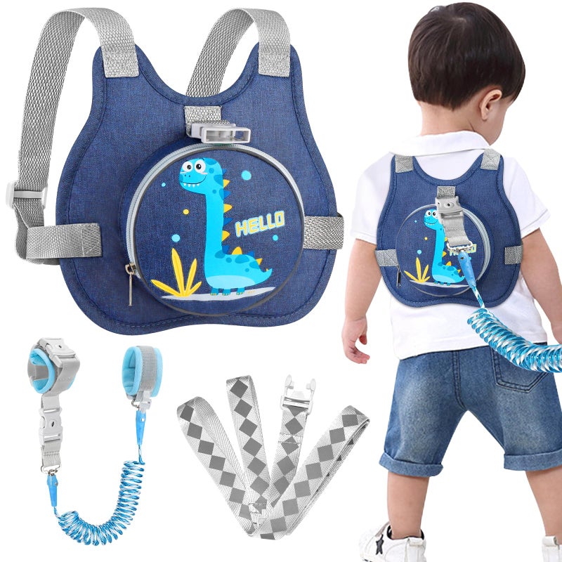 Accmor Toddler Safty Harness Leash, Cute Dinosaur Child Leashes + Reflective Anti Lost Wrist Link, Foldable Baby Walking Harness Pocket Kids Tether Protection for Boys Girls Aged 1-5 to Travel Outdoor - Image 1