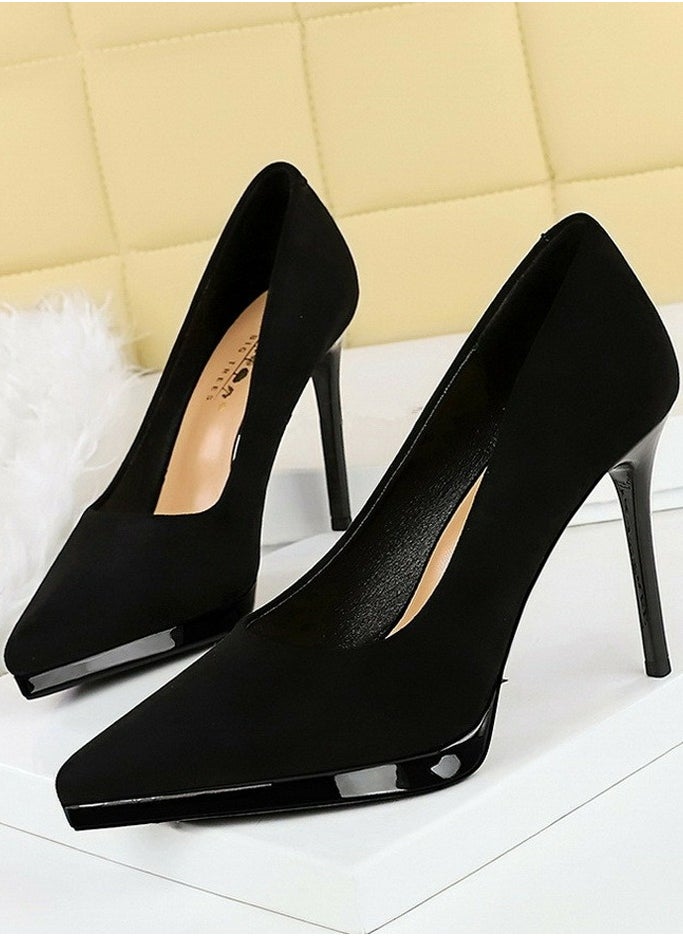 BIGTREE Women's Closed Pointed Toe High Heels Party Stiletto Pumps Black 10.5CM  - Image 1