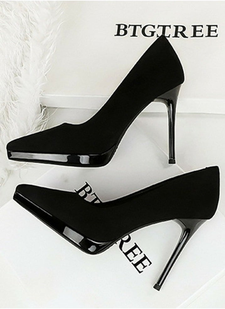 BIGTREE Women's Closed Pointed Toe High Heels Party Stiletto Pumps Black 10.5CM  - Image 3