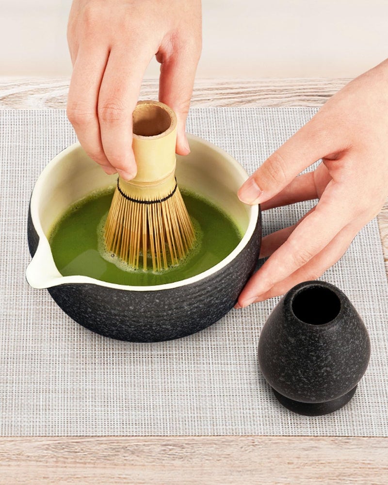 Joiish Matcha Bowl with Spout  Ceramic Matcha Bowl and Whisk Holder Set  Matcha Mixing Bowl for Whisking Matcha  Charcoal Grey (18 Ounce) - Image 2