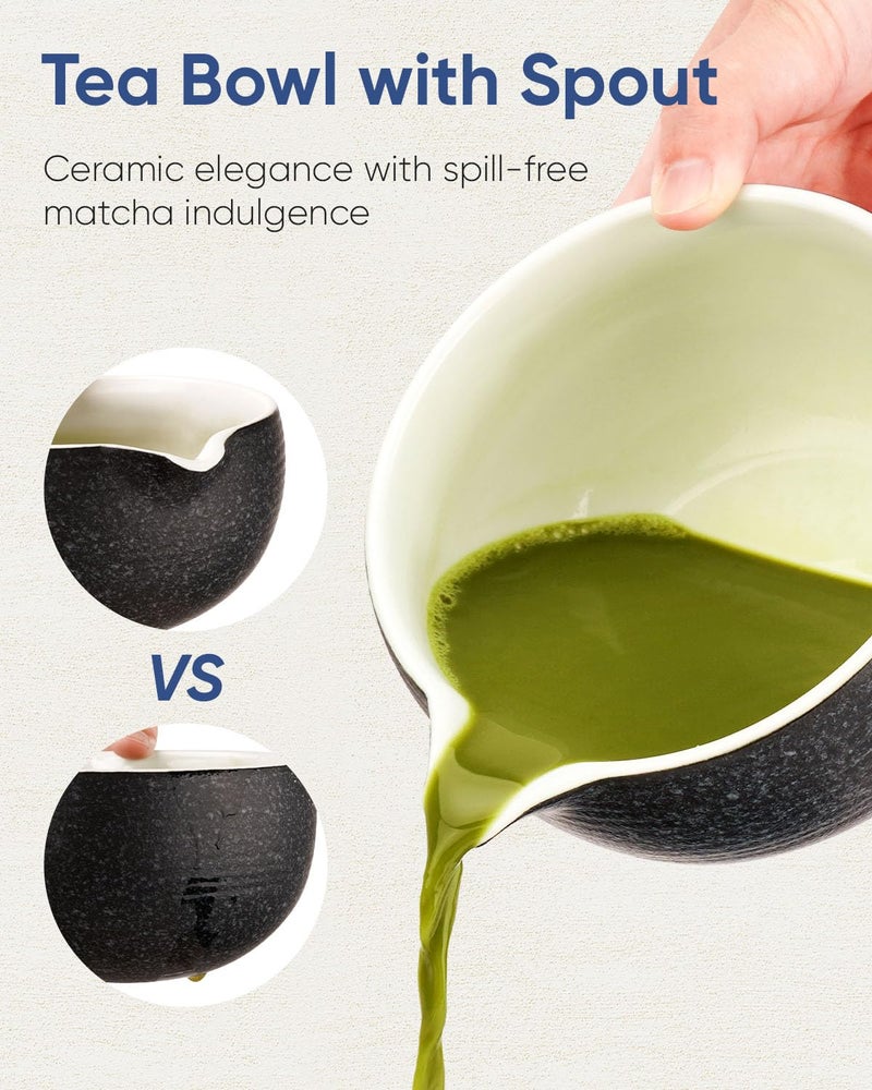 Joiish Matcha Bowl with Spout  Ceramic Matcha Bowl and Whisk Holder Set  Matcha Mixing Bowl for Whisking Matcha  Charcoal Grey (18 Ounce) - Image 3