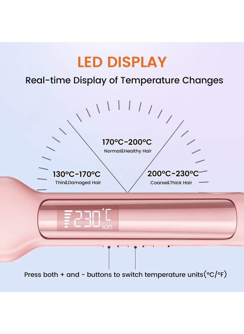 Faszin - Professional Hair Straightener 42MM Wide-Plate Titanium Negative Ion Flat Iron 30s Rapid Heating LED Real-Time Temp Display Wide Voltage 10 Adjustable Temperature Levels (130°C-230°C) PINK - Image 1