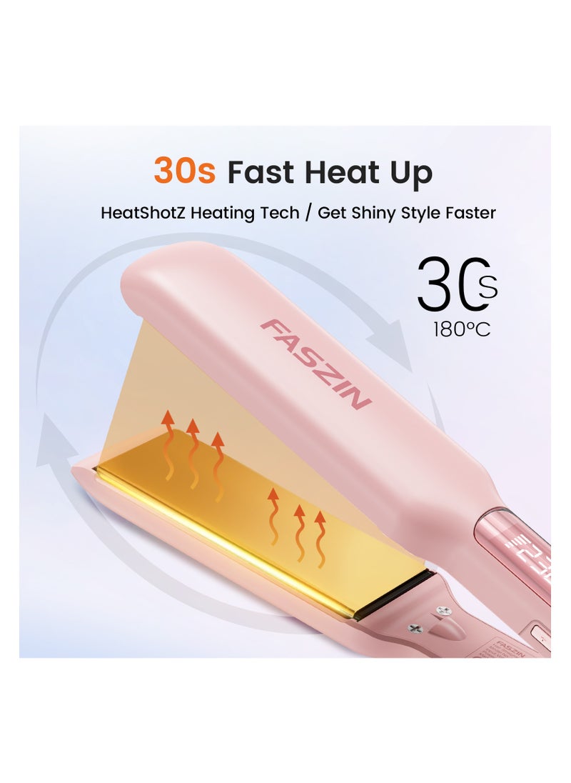 Faszin Professional Hair Straightener 42MM Wide-Plate Titanium Negative Ion Flat Iron 30s Rapid Heating LED Real-Time Temp Display Wide Voltage 10 Adjustable Temperature Levels (130°C-230°C) PINK  - Image 3