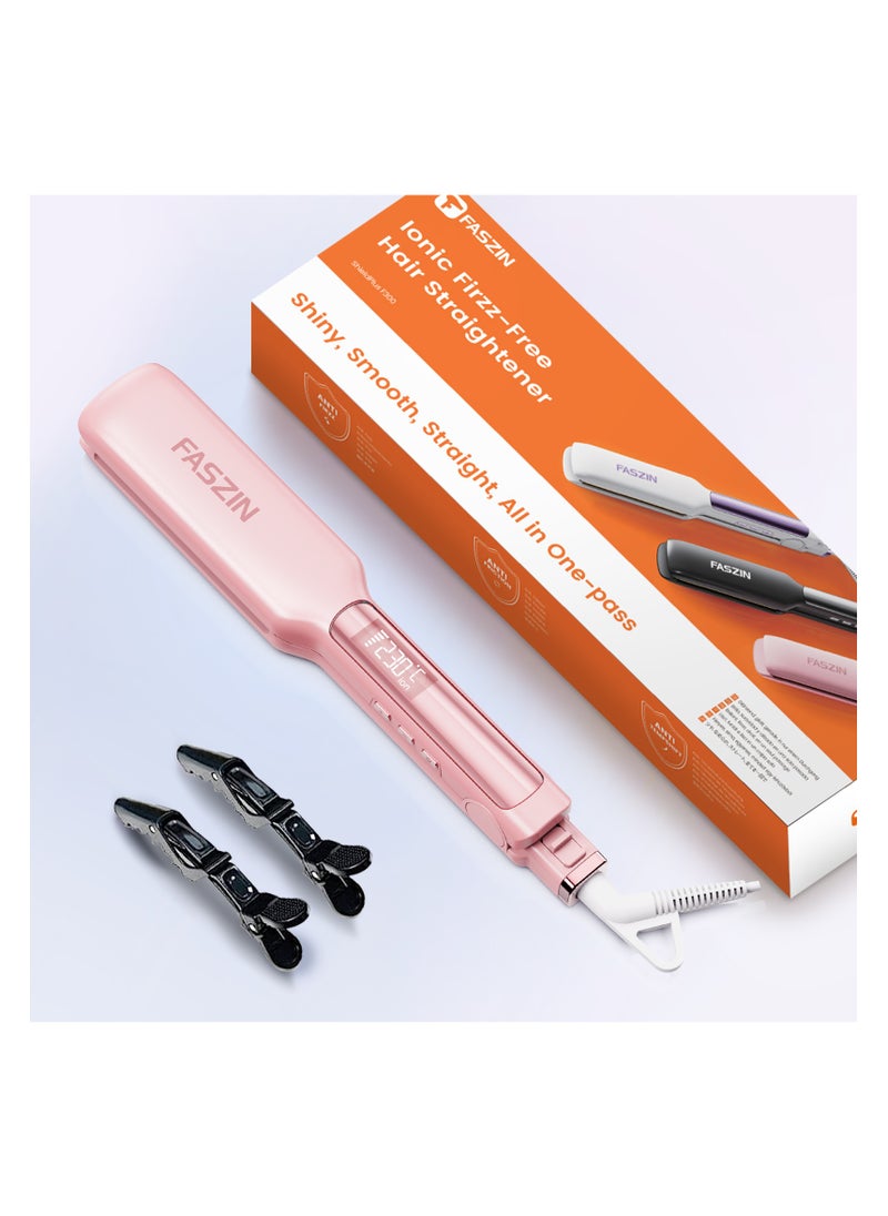 Faszin - Professional Hair Straightener 42MM Wide-Plate Titanium Negative Ion Flat Iron 30s Rapid Heating LED Real-Time Temp Display Wide Voltage 10 Adjustable Temperature Levels (130°C-230°C) PINK - Image 1