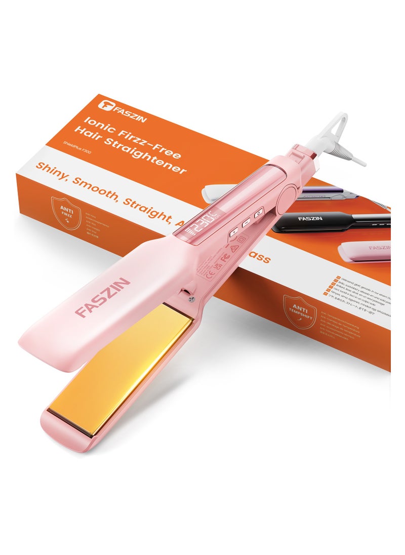 Faszin Professional Hair Straightener 42MM Wide-Plate Titanium Negative Ion Flat Iron 30s Rapid Heating LED Real-Time Temp Display Wide Voltage 10 Adjustable Temperature Levels (130°C-230°C) PINK  - Image 1