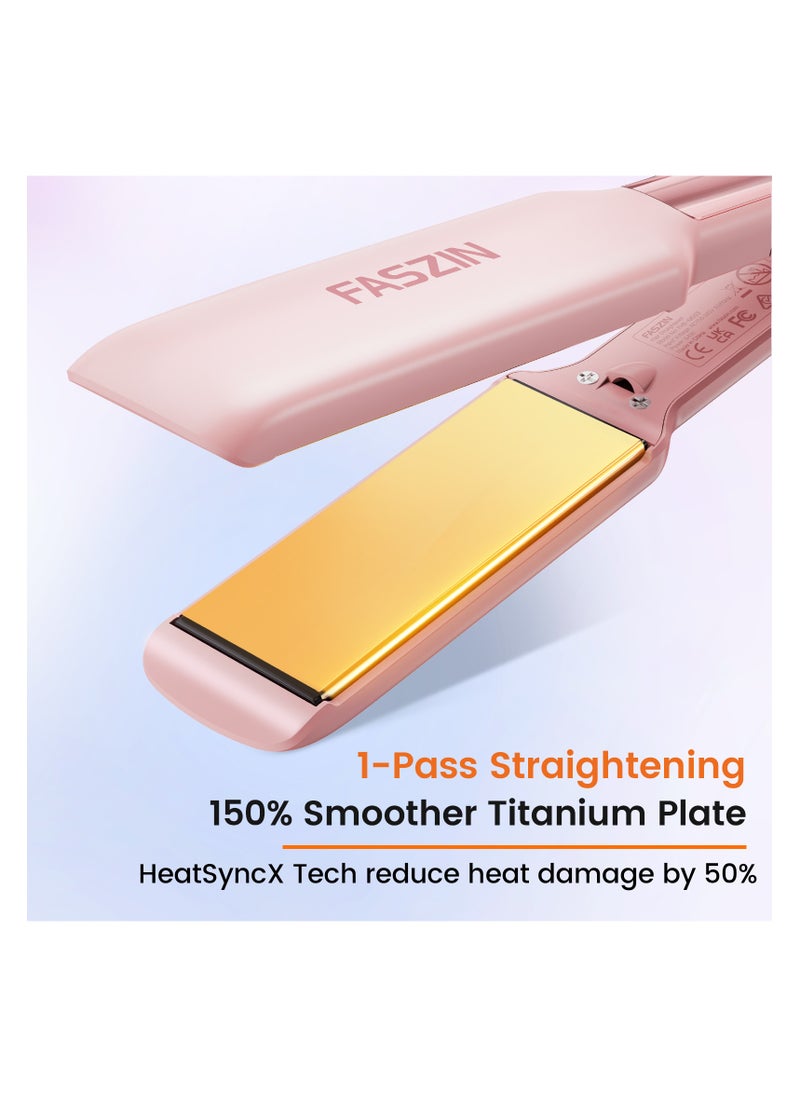 Faszin Professional Hair Straightener 42MM Wide-Plate Titanium Negative Ion Flat Iron 30s Rapid Heating LED Real-Time Temp Display Wide Voltage 10 Adjustable Temperature Levels (130°C-230°C) PINK  - Image 2