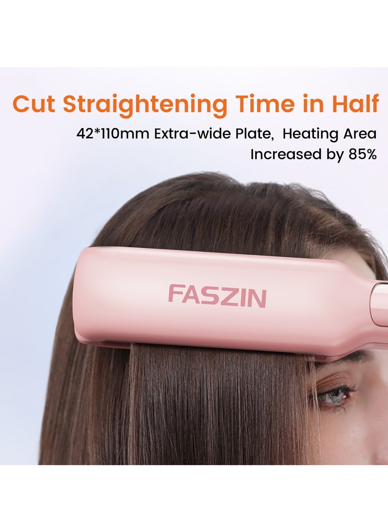 Faszin Professional Hair Straightener 42MM Wide-Plate Titanium Negative Ion Flat Iron 30s Rapid Heating LED Real-Time Temp Display Wide Voltage 10 Adjustable Temperature Levels (130°C-230°C) PINK  - Image 5