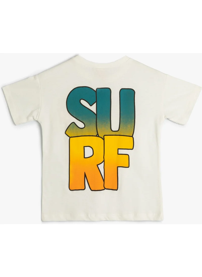 كوتن T-Shirt Short Sleeve Crew Neck Surf Printed Cotton