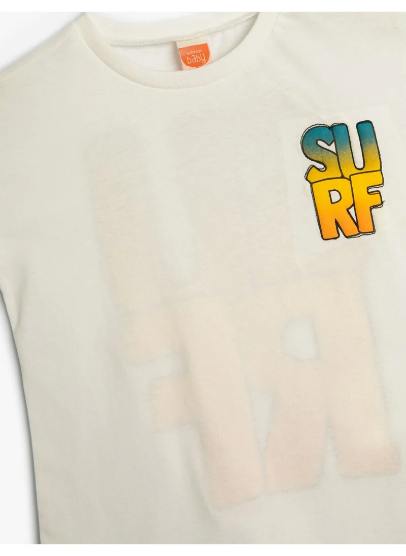 كوتن T-Shirt Short Sleeve Crew Neck Surf Printed Cotton