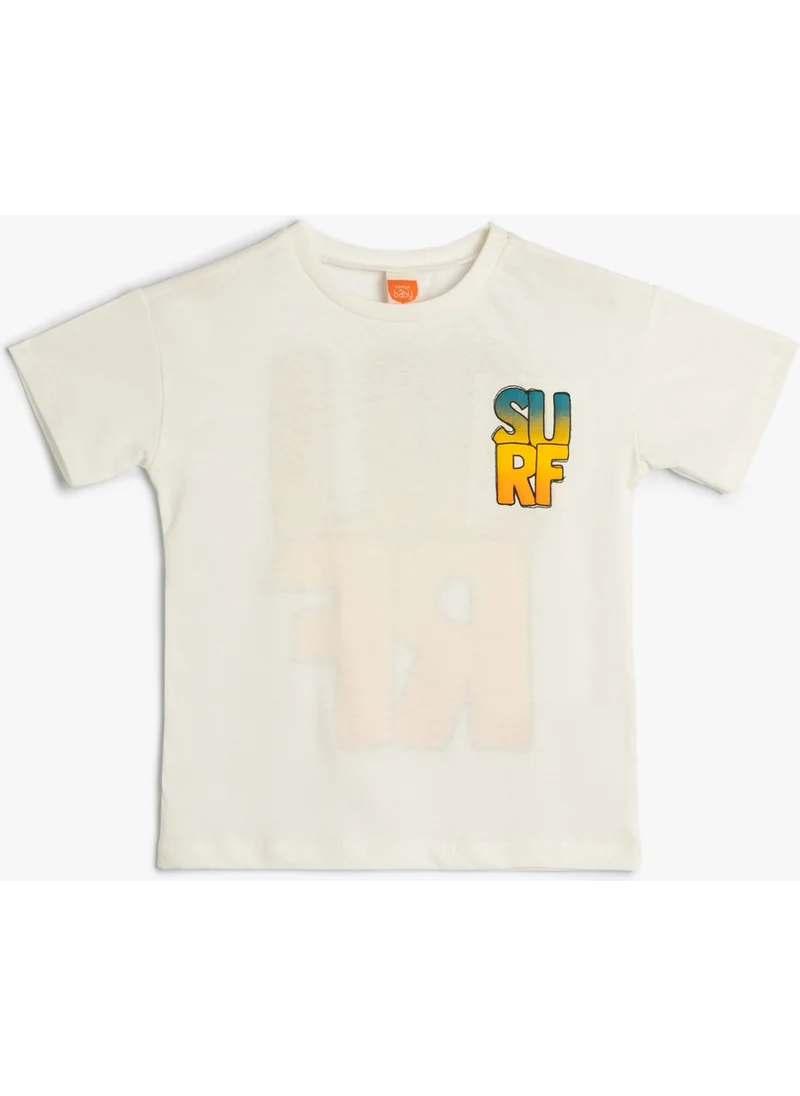 كوتن T-Shirt Short Sleeve Crew Neck Surf Printed Cotton